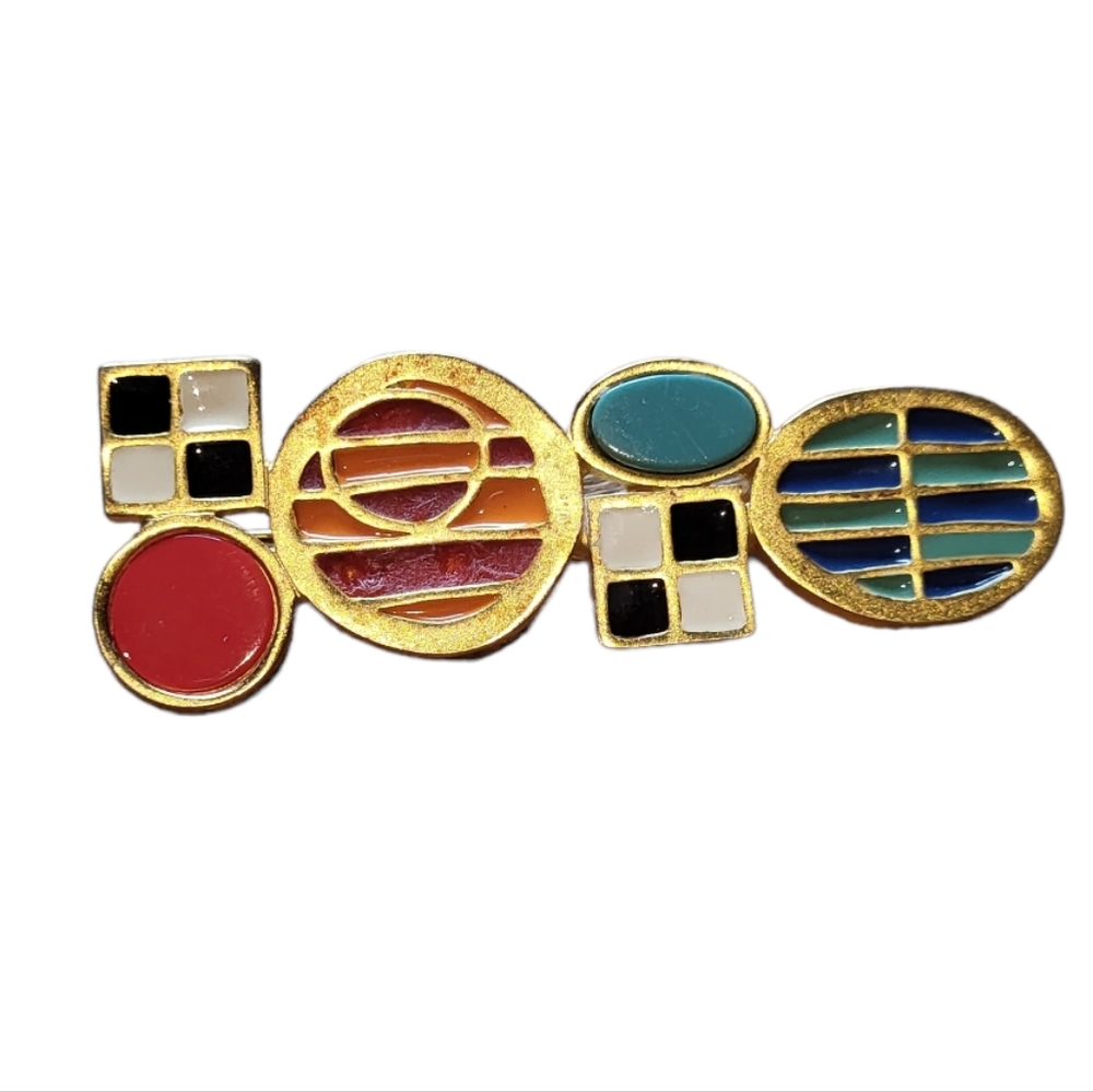 Vintage Rare Karl Lagerfeld Geometric Enamel Brooch